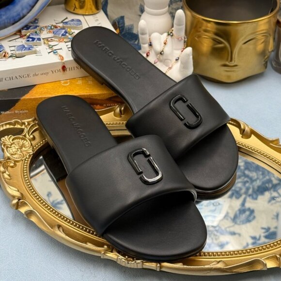 🆕 MARC JACOBS 🧿 NWOB The Snapshot Slide, Black Leather - Sz 37 US 7 - Picture 8 of 15